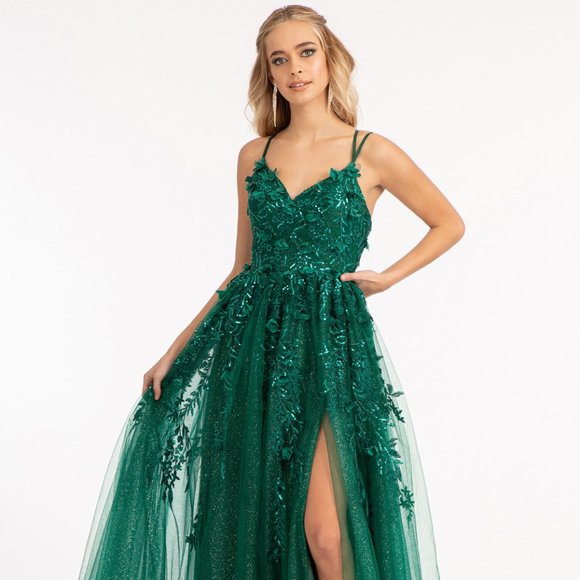 NEW LONG EMERALD OFF THE SHOULDER SLEEVELESS DRESS FOR SPECIAL OCCASION GL3033